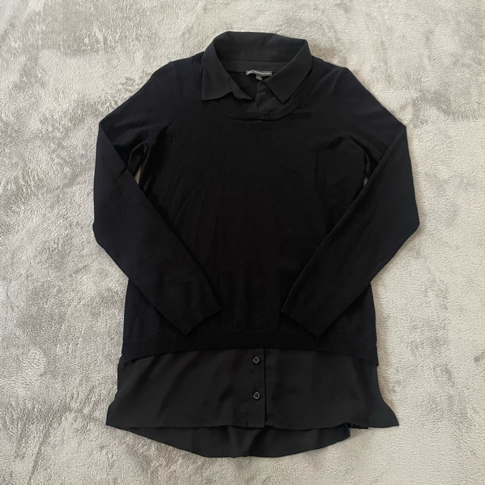 Adrianna Papell Solid V-Neck Twofer Sweater & Shirt Size S Office Preppy Classic